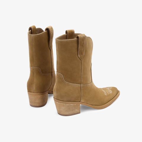 73hours女鞋旷野玫瑰2025冬季新品纯色方跟圆头西部靴