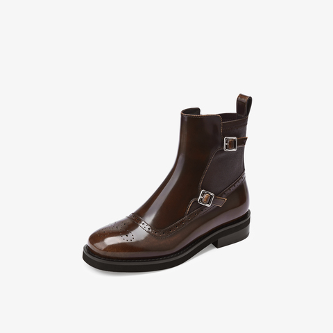 73hours女鞋邦德街2025冬季新品圆头饰扣纯色切尔西靴