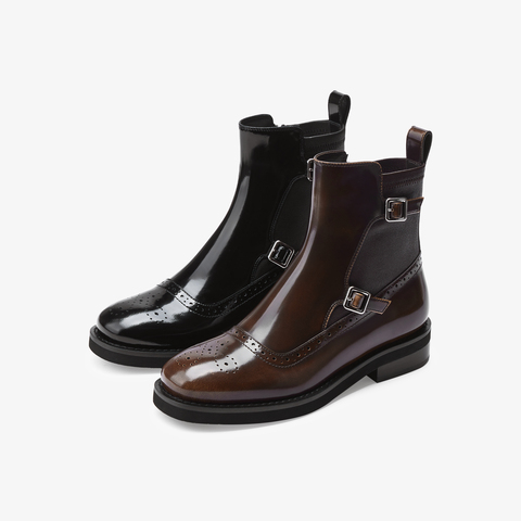 73hours女鞋邦德街2025冬季新品圆头饰扣纯色切尔西靴