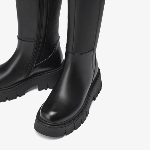 73hours女鞋直拍封面2025冬季新品平底纯色长筒厚底骑士靴