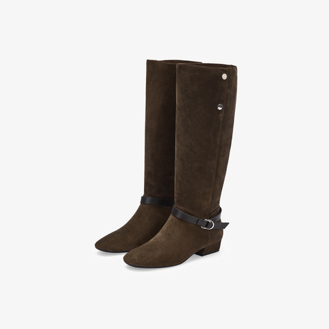 73hours女鞋沙漠音乐节2025冬季新品纯色饰扣圆头西部靴