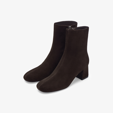 73hours女鞋回归极简2025冬季新品圆头方跟纯色时装靴