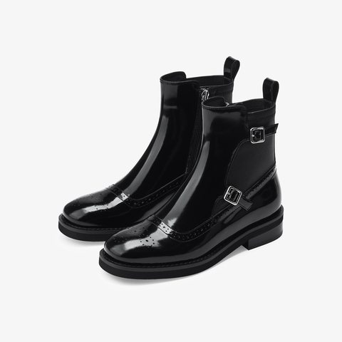 73hours女鞋邦德街2025冬季新品圆头饰扣纯色切尔西靴