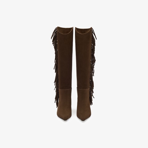 73hours女鞋热烈沙丘2025冬季新品流苏细跟尖头时装靴