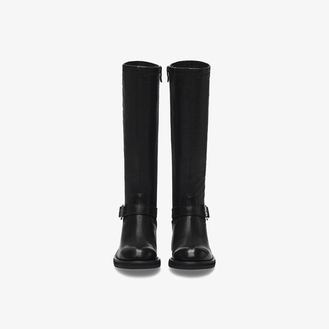 73hours女鞋关键帧2025冬季新品圆头纯色长筒骑士靴