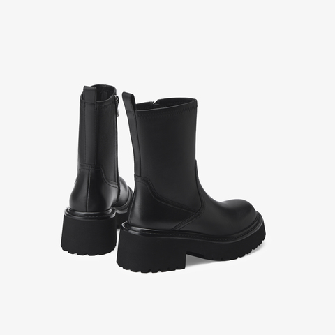 73hours女鞋自由轮廓2025冬季圆头纯色方跟弹力靴