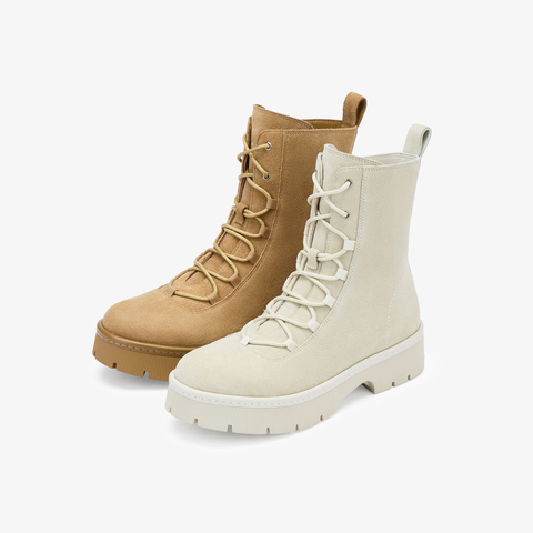 73hours女鞋旅行转场2025冬季圆头系带厚底马丁靴