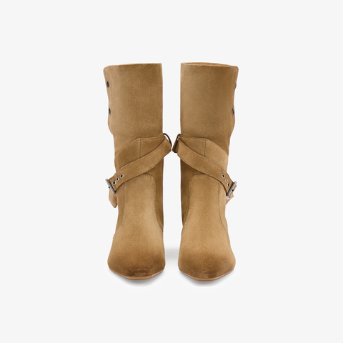 73hours女鞋牛仔假日2025冬季新品金属方跟纯色西部靴