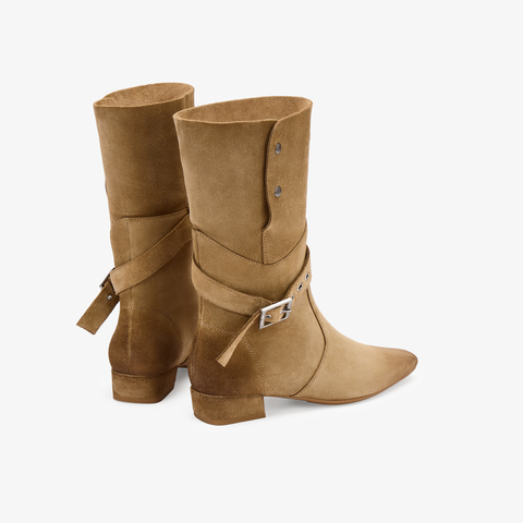 73hours女鞋牛仔假日2025冬季新品金属方跟纯色西部靴