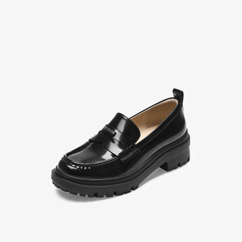 73hours女鞋肖邦琴键2025秋季新品方跟纯色圆头乐福鞋