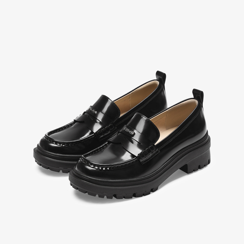 73hours女鞋肖邦琴键2025秋季新品方跟纯色圆头乐福鞋