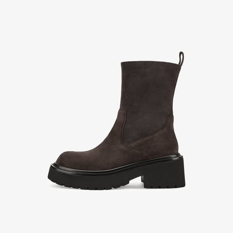 73hours女鞋自由轮廓2025冬季圆头纯色方跟弹力靴