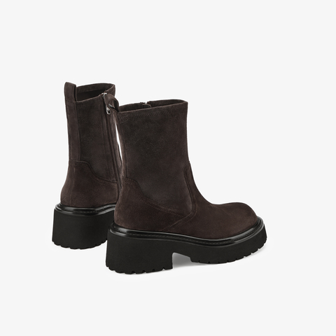 73hours女鞋自由轮廓2025冬季圆头纯色方跟弹力靴