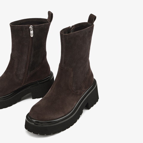 73hours女鞋自由轮廓2025冬季圆头纯色方跟弹力靴