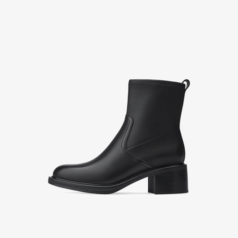 73hours女鞋逛地球2025冬季新品方跟圆头纯色弹力靴