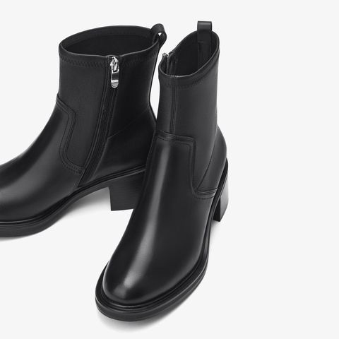 73hours女鞋逛地球2025冬季新品方跟圆头纯色弹力靴