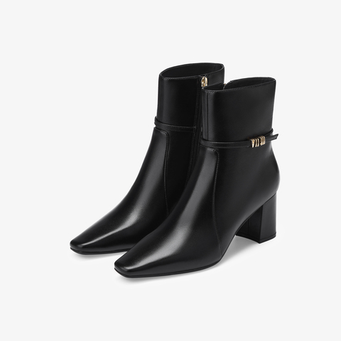 73hours女鞋比亚里茨2025冬季新品粗跟纯色饰扣时装靴