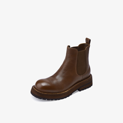 73hours女鞋加州日常2025冬季新品圆头纯色方跟切尔西靴