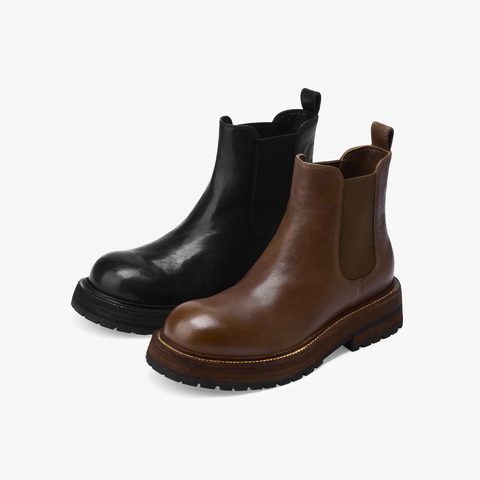 73hours女鞋加州日常2025冬季新品圆头纯色方跟切尔西靴