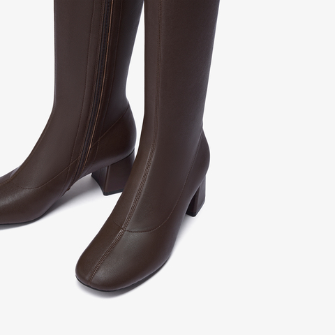 73hours女鞋蒙马特2025冬季新品圆头纯色长筒方跟时装靴