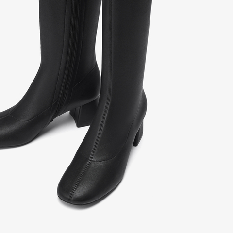 73hours女鞋蒙马特2025冬季新品圆头纯色长筒方跟时装靴