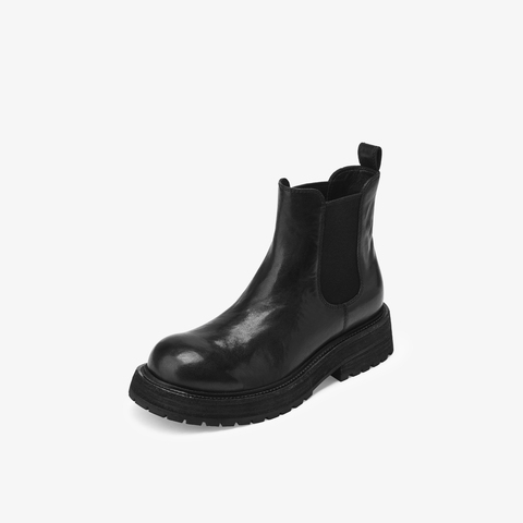 73hours女鞋加州日常2025冬季新品圆头纯色方跟切尔西靴