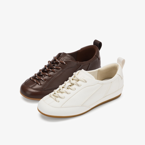 73hours女鞋甜甜圈2025秋季新品系带平底圆头拼接德训鞋