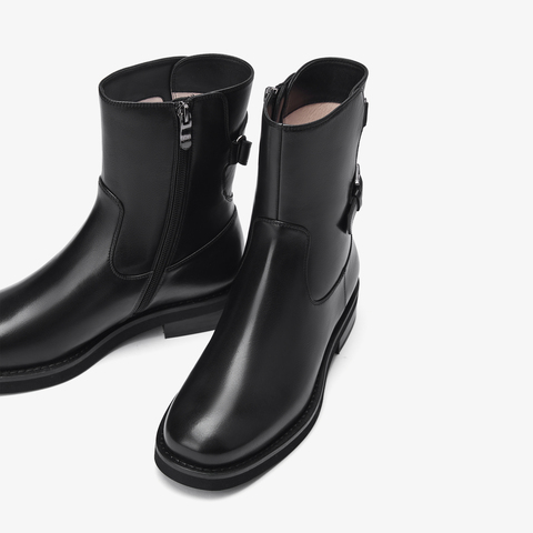 73hours女鞋嬉皮灵魂2025冬季新品圆头方跟纯色弹力靴