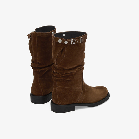 73hours女鞋游牧骑士2025冬季新品圆头纯色方跟西部靴