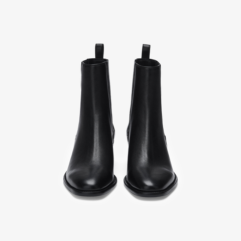 73hours女鞋复古手册2025冬季新品尖头方跟纯色时装靴