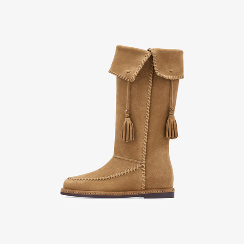 73hours女鞋自由波嬉2025冬季新品纯色长筒圆头西部靴