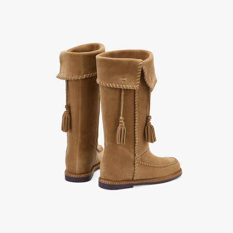 73hours女鞋自由波嬉2025冬季新品纯色长筒圆头西部靴