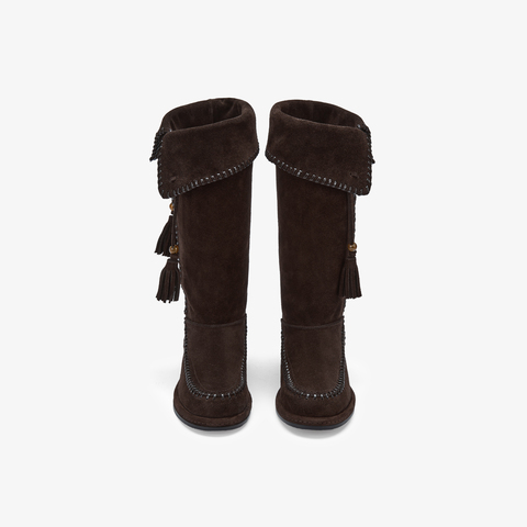 73hours女鞋自由波嬉2025冬季新品纯色长筒圆头西部靴