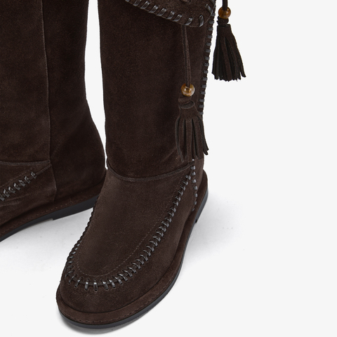 73hours女鞋自由波嬉2025冬季新品纯色长筒圆头西部靴