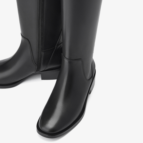 73hours女鞋长腿星人2025冬季新品长筒纯色方跟骑士靴