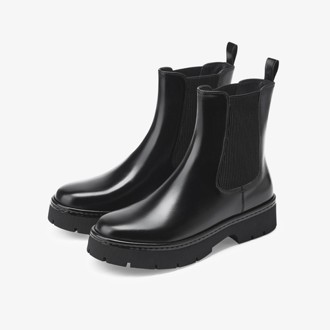 73hours女鞋飞行日记2025冬季新品方跟圆头纯色切尔西靴