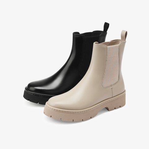 73hours女鞋飞行日记2025冬季新品方跟圆头纯色切尔西靴