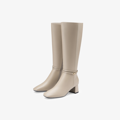 73hours女鞋风都偏爱2025冬季新品方跟圆头纯色时装靴