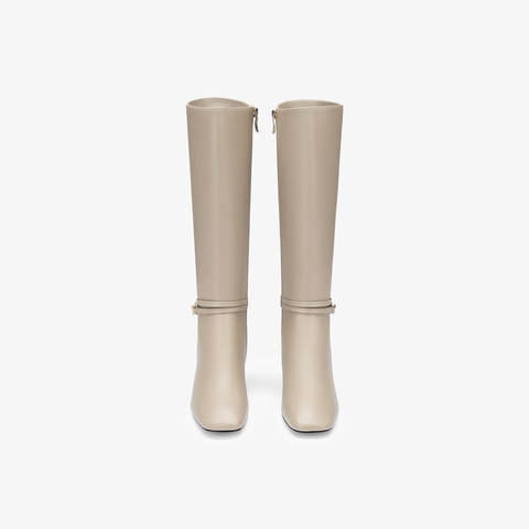 73hours女鞋风都偏爱2025冬季新品方跟圆头纯色时装靴