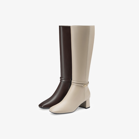 73hours女鞋风都偏爱2025冬季新品方跟圆头纯色时装靴