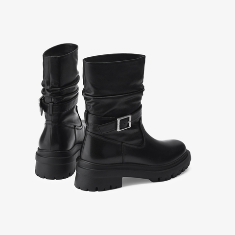 73hours女鞋朋克气息2025冬季新品圆头厚底纯色时装靴