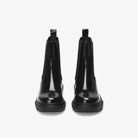 73hours女鞋苏荷街头2025冬季新品圆头方跟纯色切尔西靴