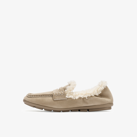 73hours女鞋Pancake毛2025秋季圆头纯色平底豆豆鞋