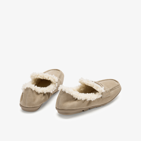 73hours女鞋Pancake毛2025秋季圆头纯色平底豆豆鞋