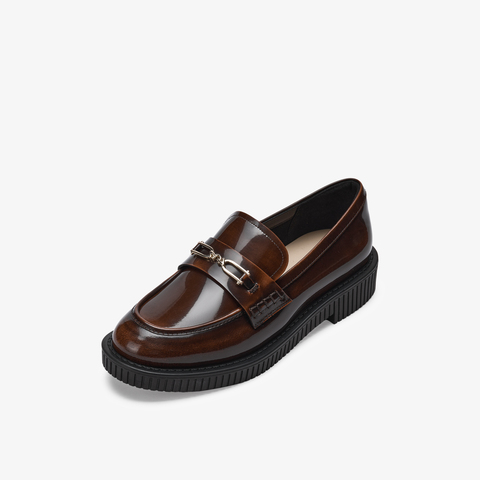 73hours女鞋散步地图026春季新品方跟圆头纯色乐福鞋