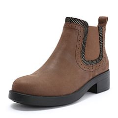Hush Puppies/暇步士2018冬新款专柜同款啡色牛皮革女及踝靴切尔西靴N1D06DD8
