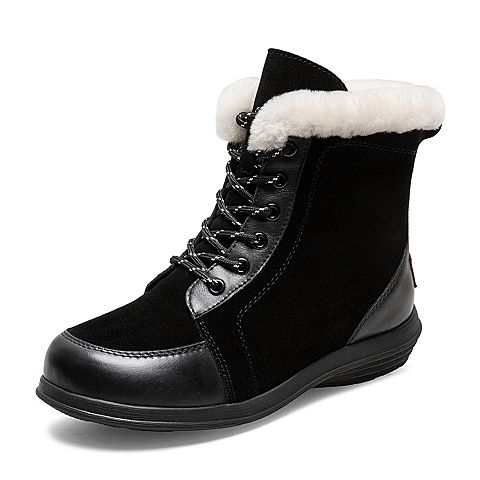 暇步士雪地靴女靴2020冬新拼接毛毛鞋口系带平底短靴U2B03DD0