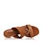JoyPeace真美诗夏季专柜同款棕色时尚耳环扣牛皮粗跟女凉鞋ZT111BL7