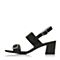 JoyPeace真美诗夏季专柜同款黑色牛皮粗跟一字带女凉鞋ZT113BL7