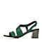 JoyPeace真美诗夏季专柜同款绿色羊皮粗跟一字带女凉鞋ZT118BL7